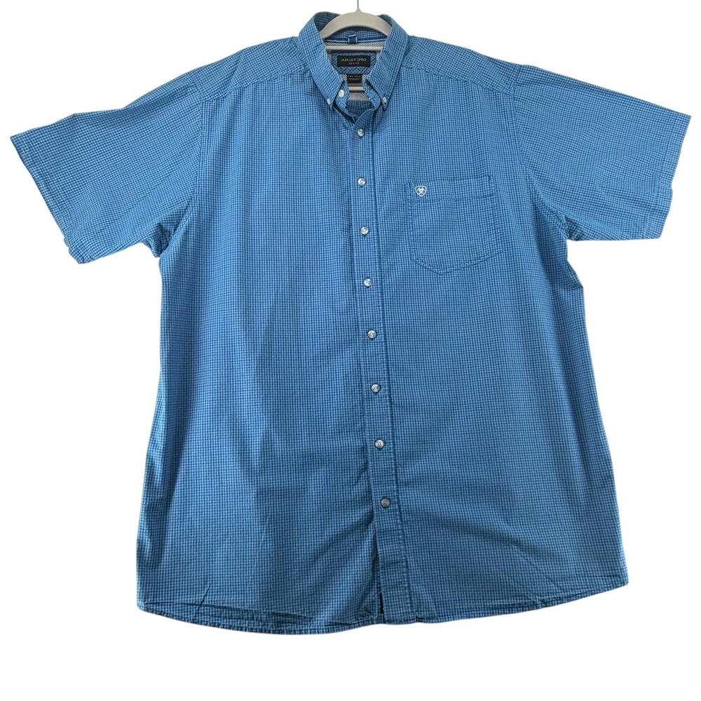 Ariat Pro Bison Classic SS Micro Check Button Down Shirt Mens XXL-Tall Blue